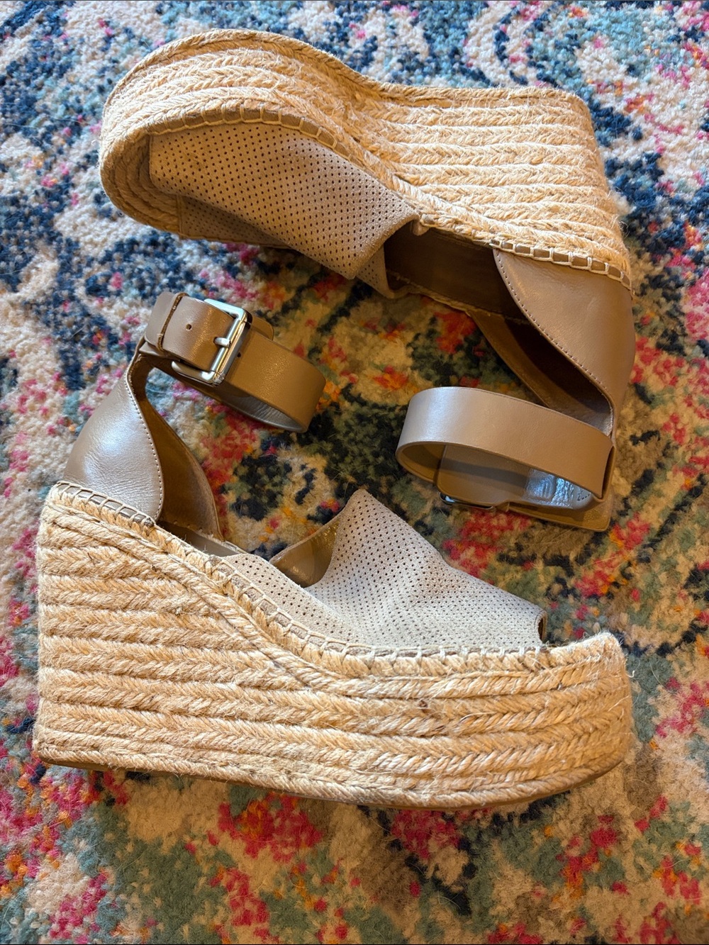 Marc Fisher mladyne Taupe Wedge Espadrille Sandals with Ankle Strap 9